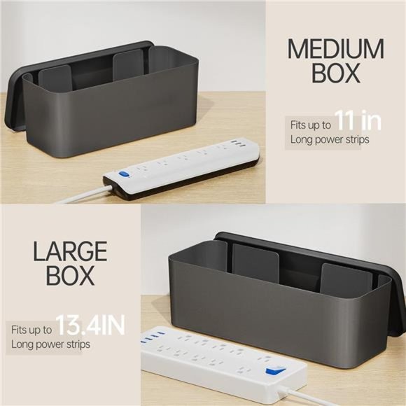 Cable Management Box, 2 Pack Cable Organizer Box, Large and Medium Size Cord Box - Picture 2 of 7